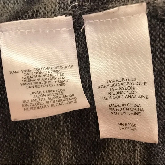 Jones New York Cowl Neck Sweater Womens Large Grey Stripe Acrylic Wool Blend - Picture 9 of 9